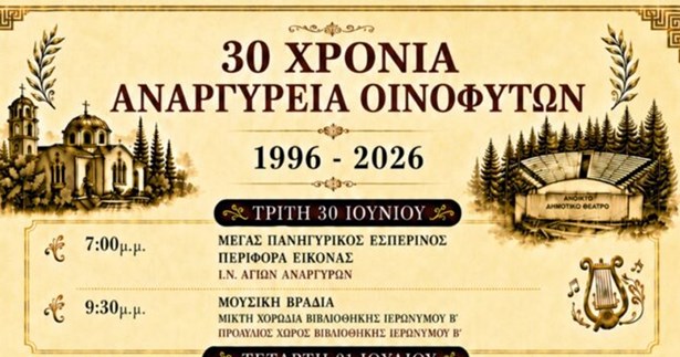 Αναργύρεια 2026 - Πολιτιστικές εκδηλώσεις του Δήμου Τανάγρας
